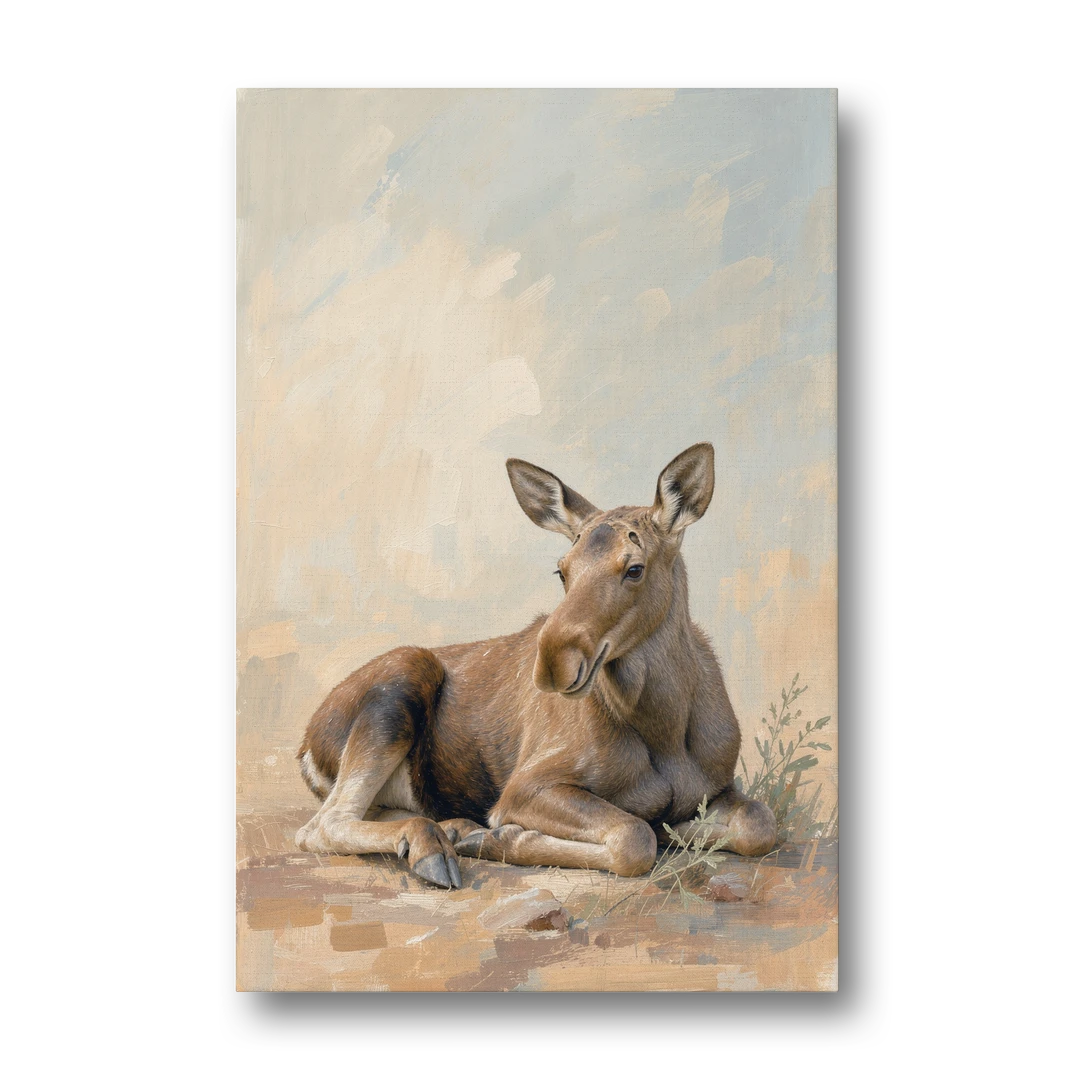 Moose Calf at Rest for the Modern Nursery - Canvas Wall Art - Front