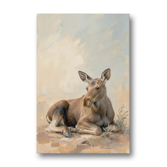 Moose Calf at Rest for the Modern Nursery - Canvas Wall Art - Front