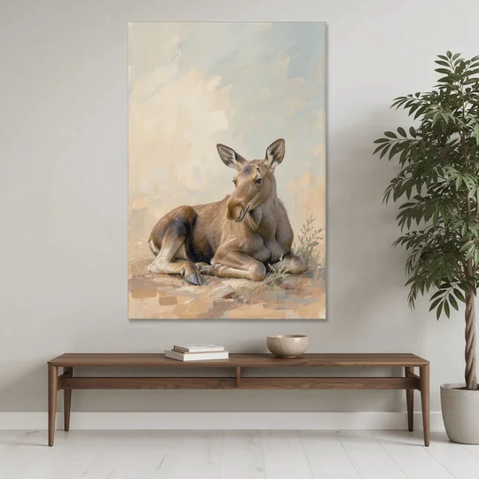 Moose Calf at Rest for the Modern Nursery - Canvas Wall Art - Coffee Table - 40x60
