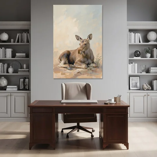 Moose Calf at Rest for the Modern Nursery - Canvas Wall Art - Office - 40x60