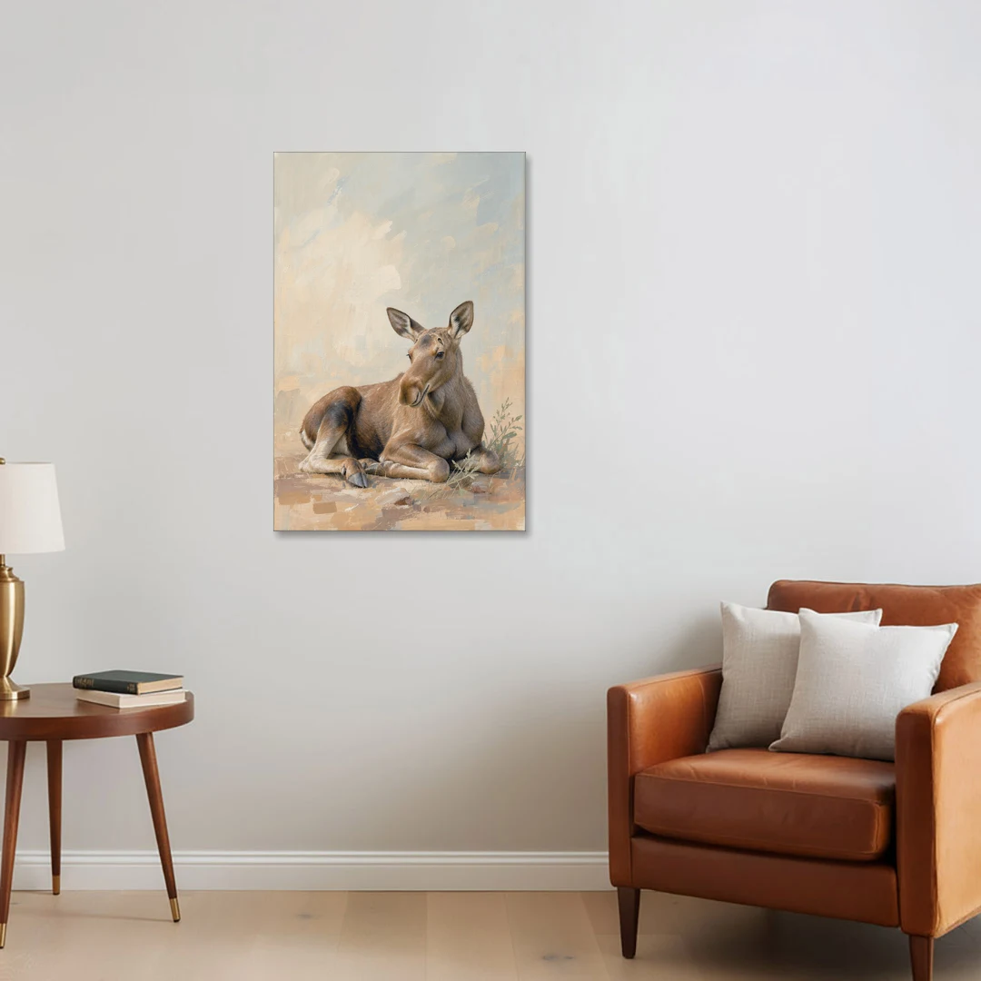 Moose Calf at Rest for the Modern Nursery - Canvas Wall Art - Sofa - 24x36