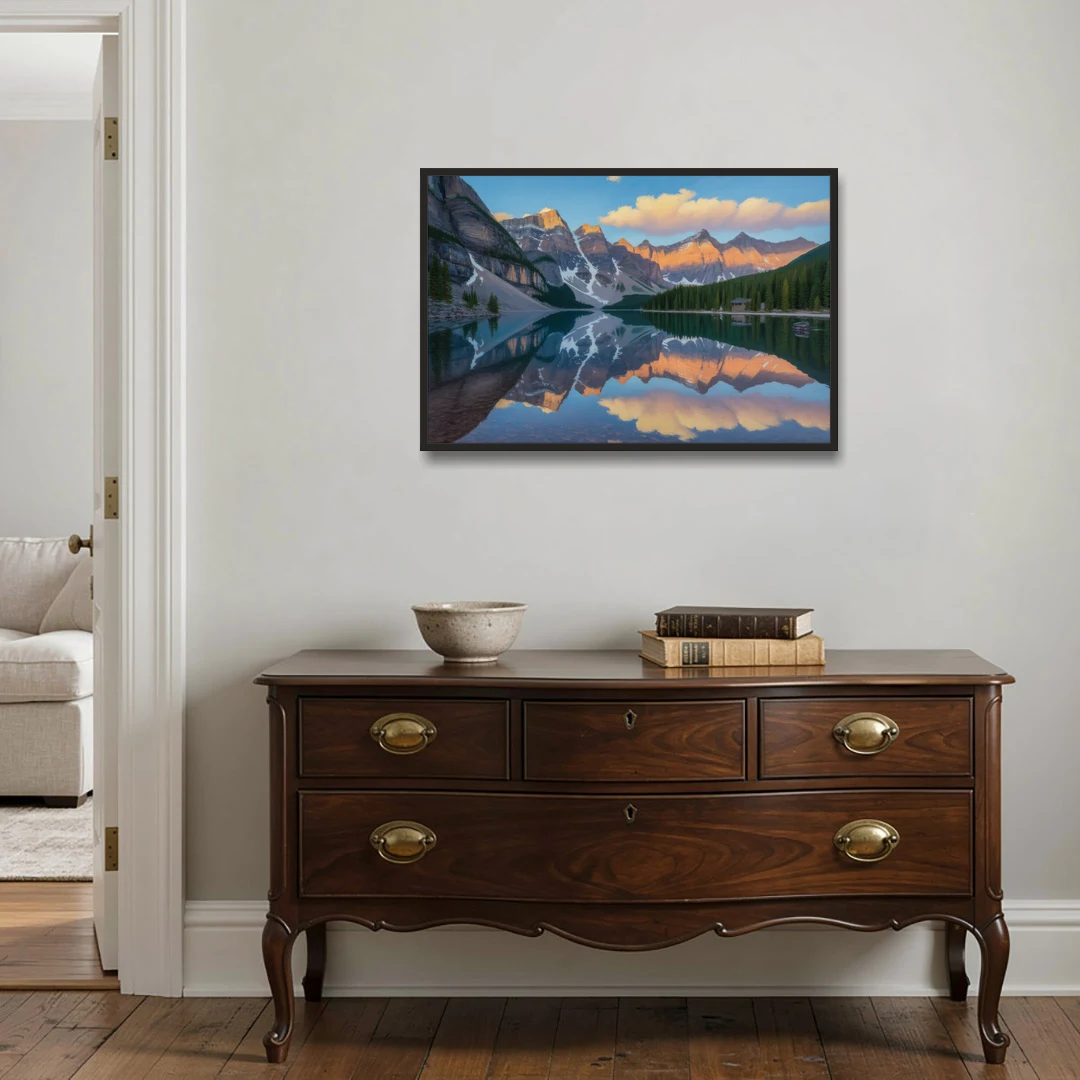 Moraine Lake Sunrise - Black Framed Canvas Wall Art - Coffee Table - 36x24