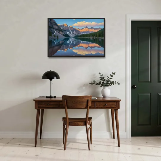 Moraine Lake Sunrise - Black Framed Canvas Wall Art - Office - 36x24
