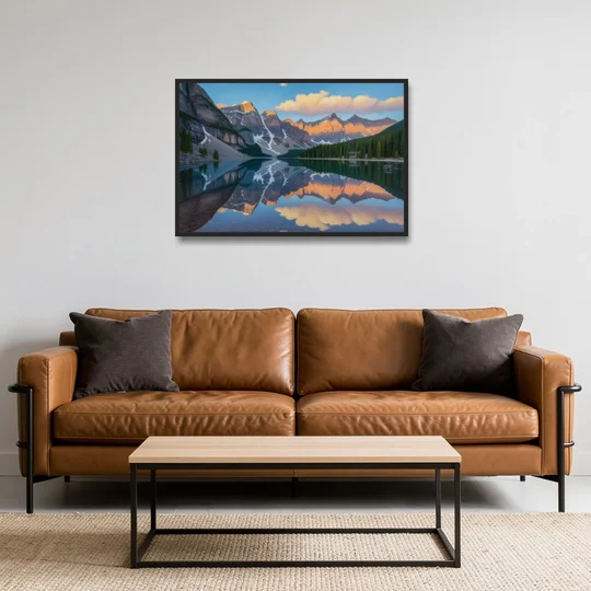 Moraine Lake Sunrise - Black Framed Canvas Wall Art - Sofa - 36x24