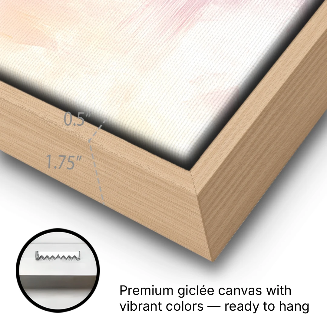 Morning Glow - Oak Framed Canvas Wall Art - Gallery Wrap Corner