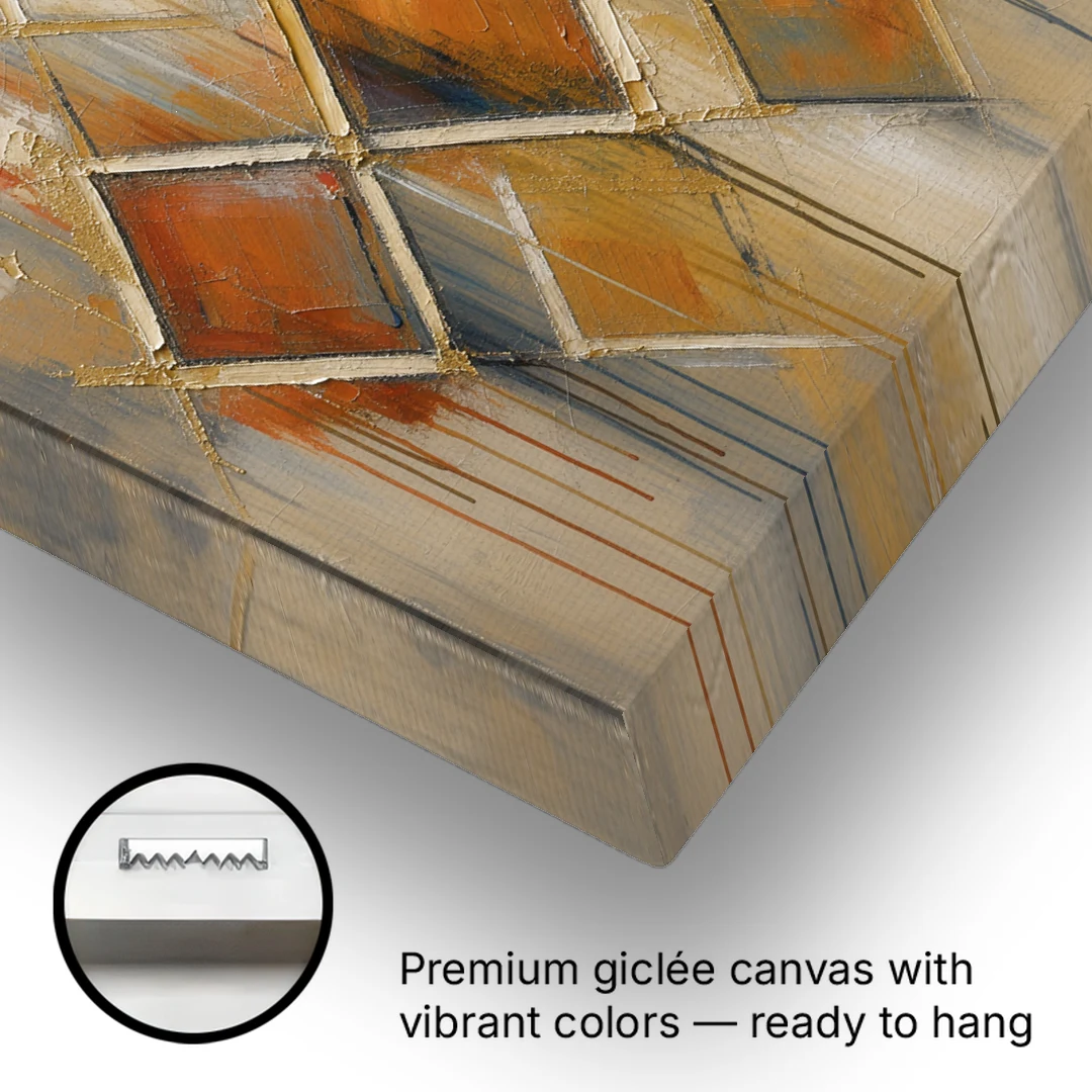 Moroccan Wall Art Diamond Lattice in Rust and Gold - Canvas Wall Art - Gallery Wrap Corner