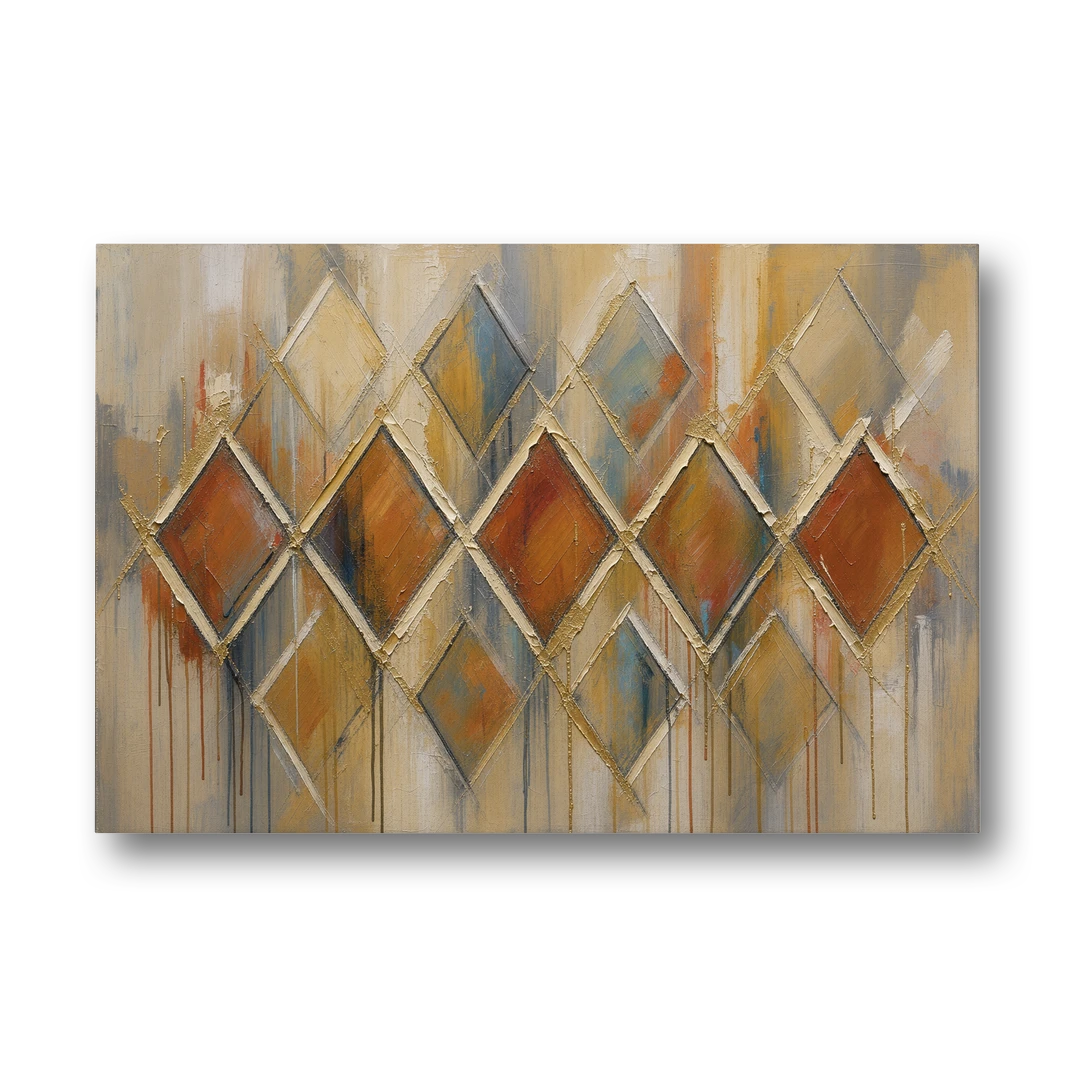Moroccan Wall Art Diamond Lattice in Rust and Gold - Canvas Wall Art - Front
