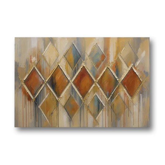 Moroccan Wall Art Diamond Lattice in Rust and Gold - Canvas Wall Art - Front