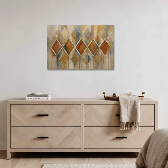 Moroccan Wall Art Diamond Lattice in Rust and Gold - Canvas Wall Art - Coffee Table - 36x24
