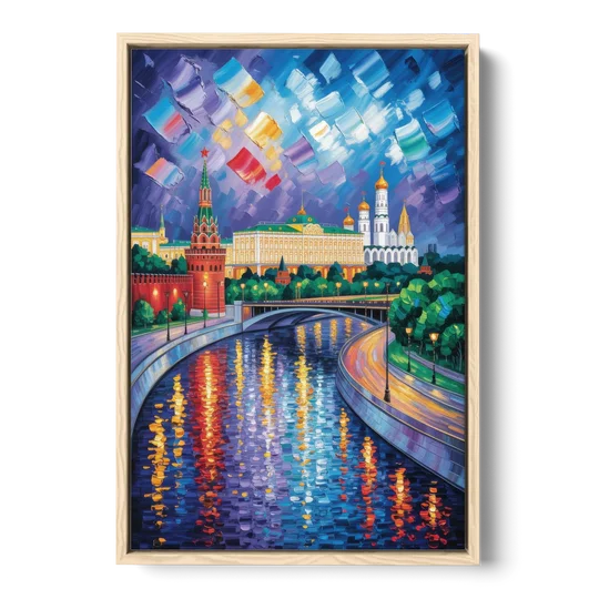 Moscow River Glimpse - Oak Framed Canvas Wall Art - Front