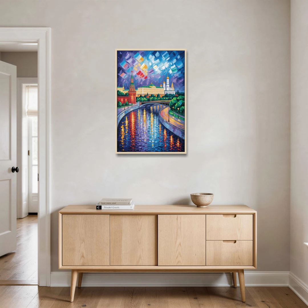 Moscow River Glimpse - Oak Framed Canvas Wall Art - Coffee Table - 24x36