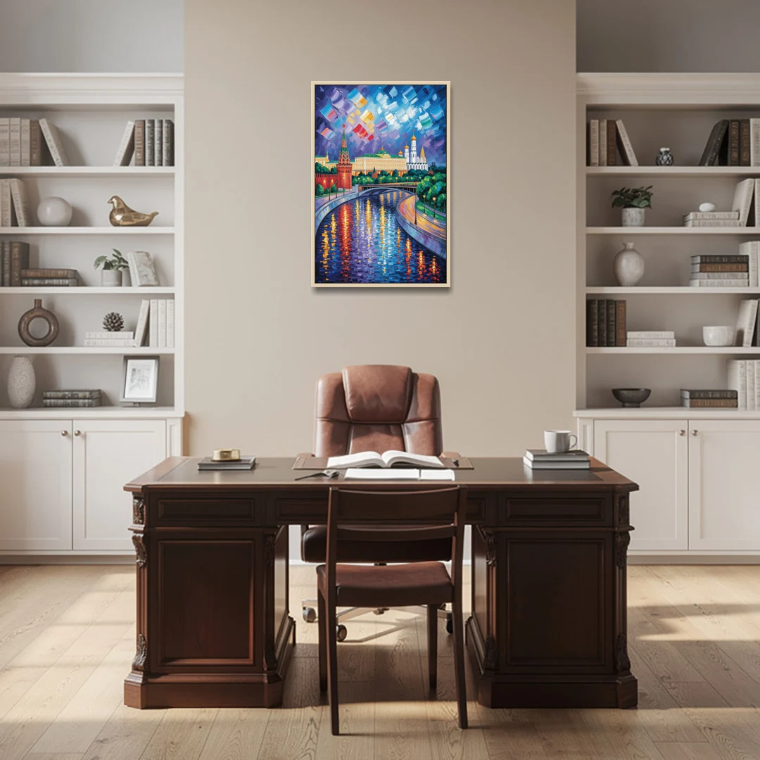 Moscow River Glimpse - Oak Framed Canvas Wall Art - Office - 24x36
