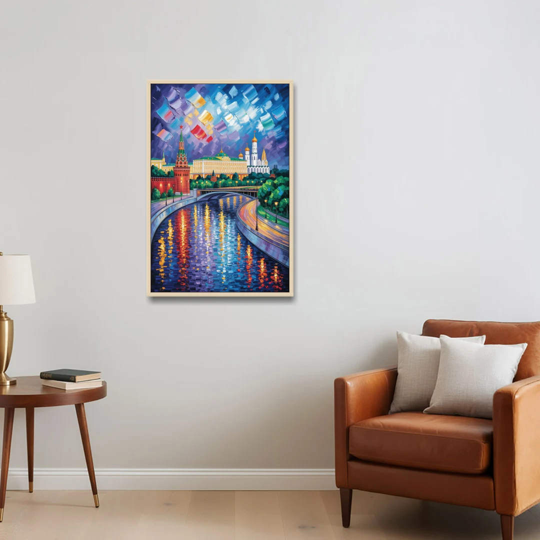 Moscow River Glimpse - Oak Framed Canvas Wall Art - Sofa - 24x36