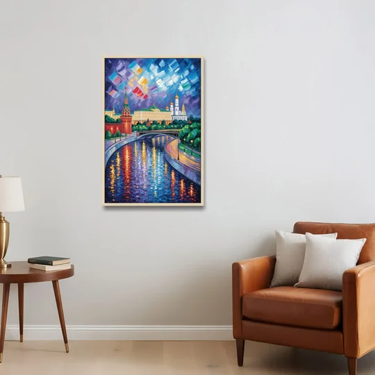 Moscow River Glimpse - Oak Framed Canvas Wall Art - Sofa - 24x36