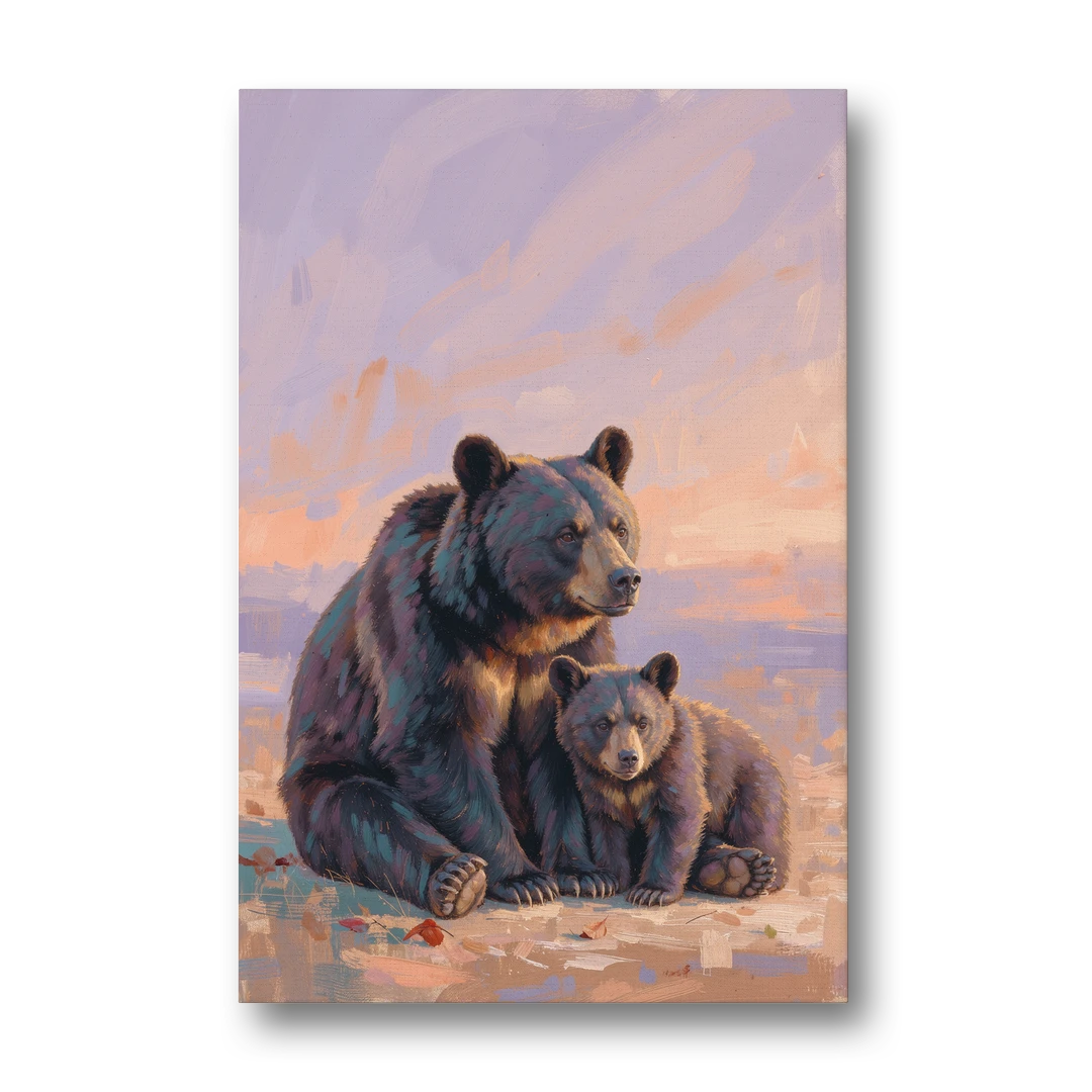 Mother Bear and Cub at Lavender Dusk for the Playroom - Canvas Wall Art - Front
