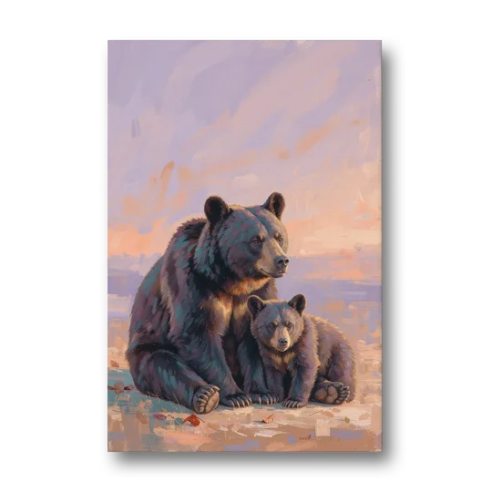 Mother Bear and Cub at Lavender Dusk for the Playroom - Canvas Wall Art - Front