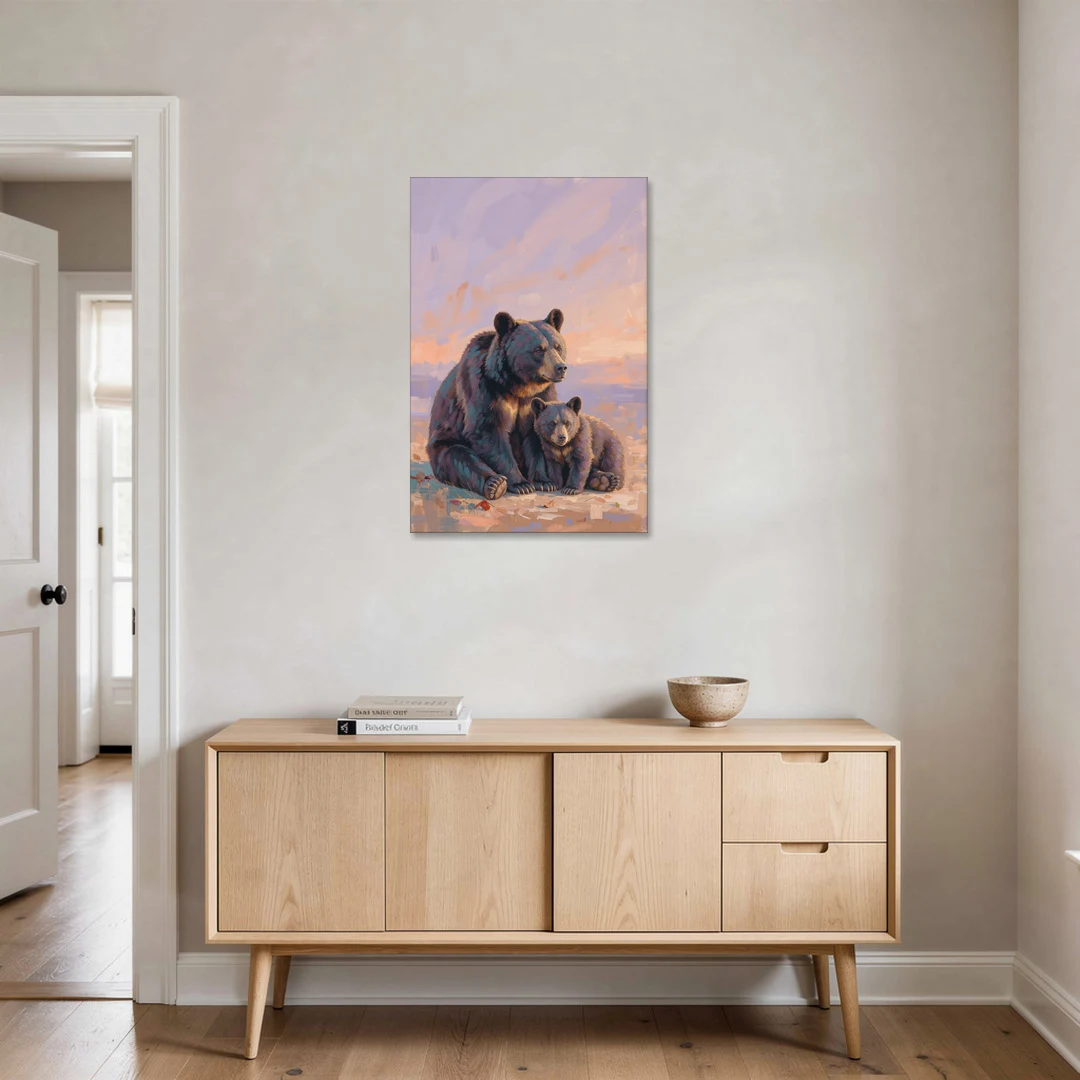 Mother Bear and Cub at Lavender Dusk for the Playroom - Canvas Wall Art - Coffee Table - 24x36