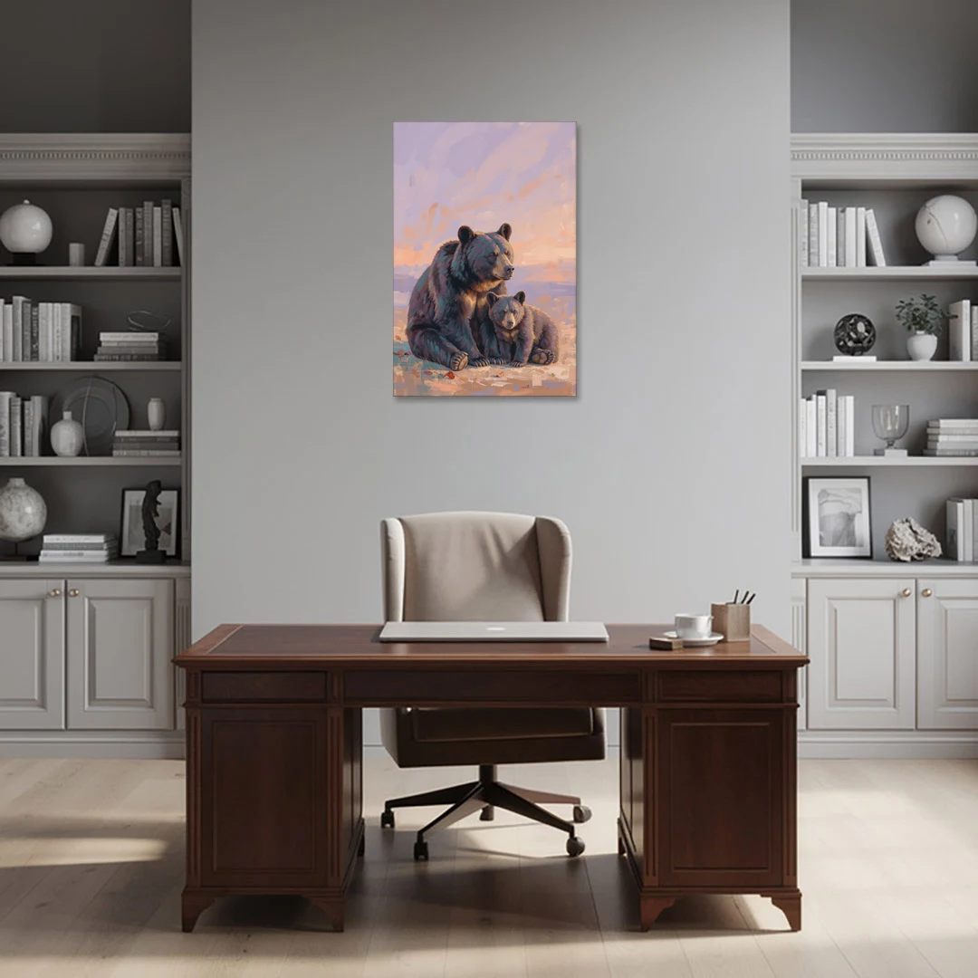 Mother Bear and Cub at Lavender Dusk for the Playroom - Canvas Wall Art - Office - 24x36