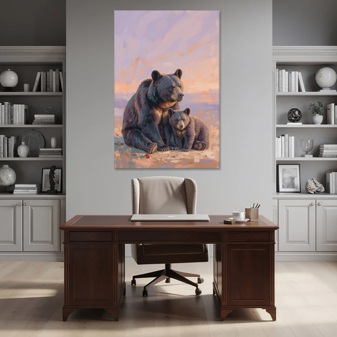 Mother Bear and Cub at Lavender Dusk for the Playroom - Canvas Wall Art - Office - 40x60