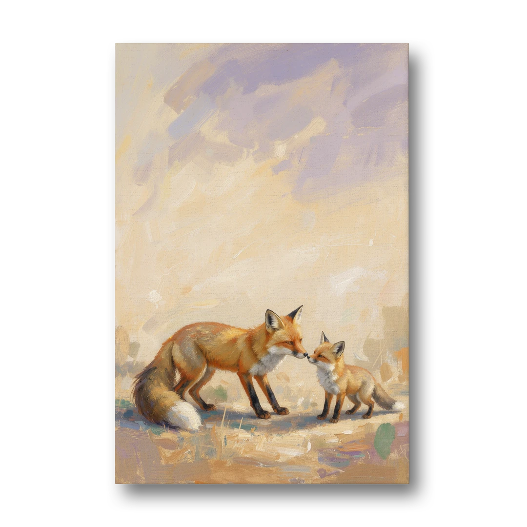 Mother Fox and Kit Touching Noses - Canvas Wall Art - Front