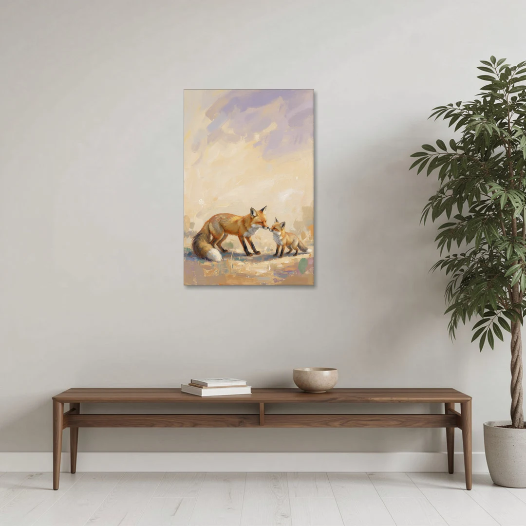 Mother Fox and Kit Touching Noses - Canvas Wall Art - Coffee Table - 24x36