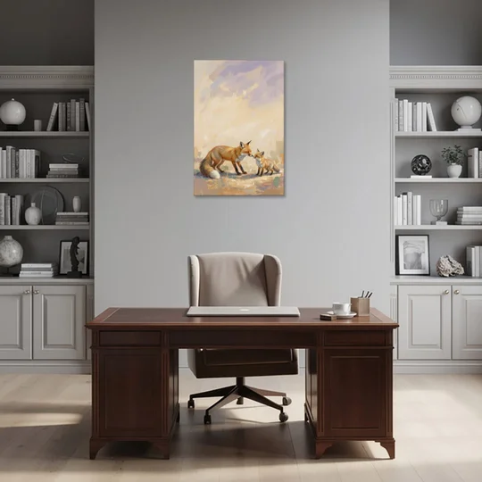 Mother Fox and Kit Touching Noses - Canvas Wall Art - Office - 24x36
