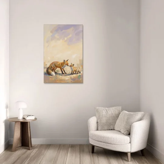 Mother Fox and Kit Touching Noses - Canvas Wall Art - Sofa - 24x36