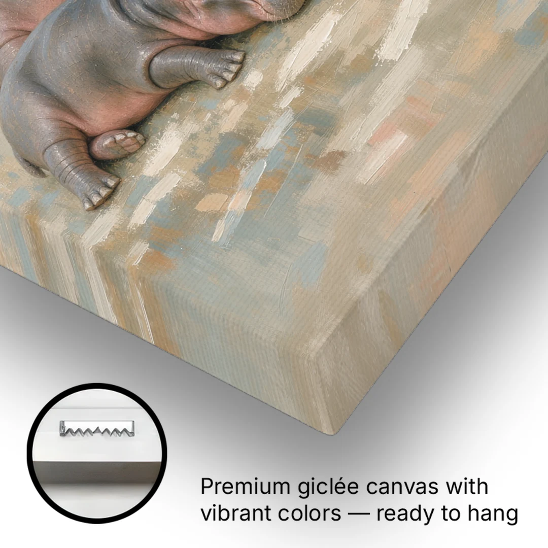 Mother Hippo and Calf Resting Together - Canvas Wall Art - Gallery Wrap Corner