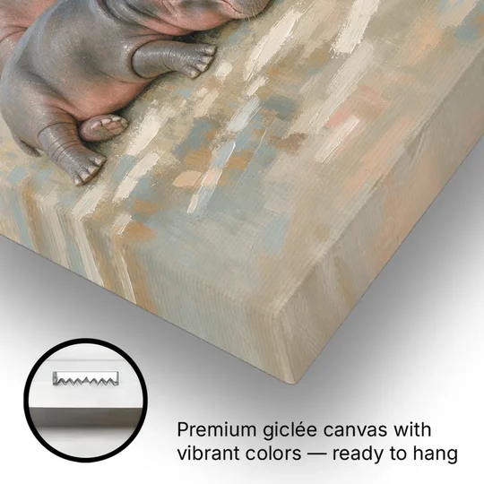 Mother Hippo and Calf Resting Together - Canvas Wall Art - Gallery Wrap Corner