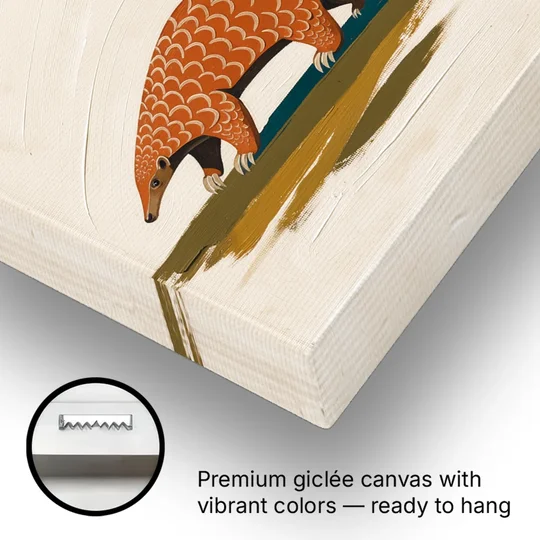 Mother Pangolin Carrying Her Baby on Her Tail - Canvas Wall Art - Gallery Wrap Corner