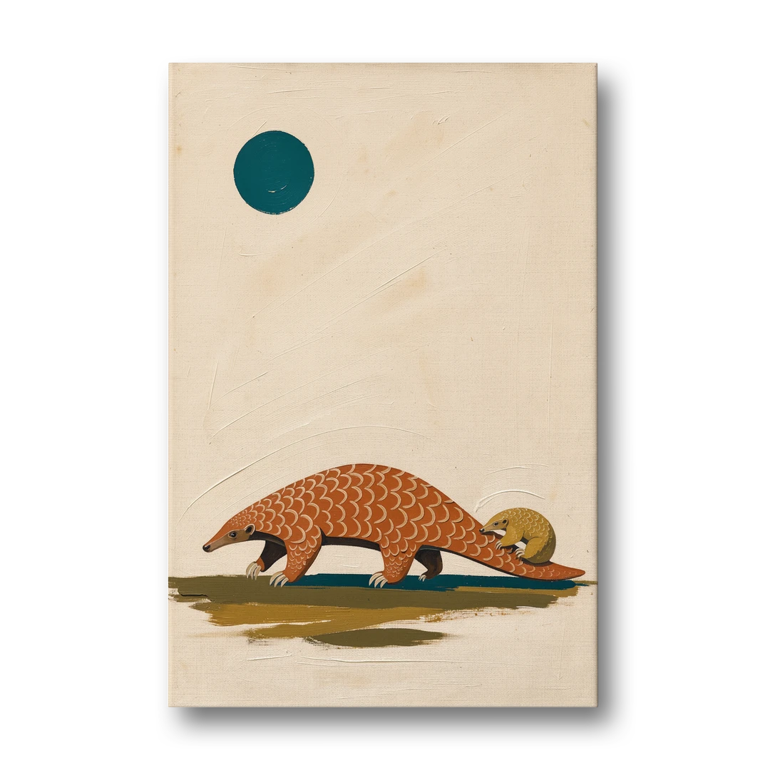 Mother Pangolin Carrying Her Baby on Her Tail - Canvas Wall Art - Front