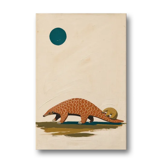 Mother Pangolin Carrying Her Baby on Her Tail - Canvas Wall Art - Front