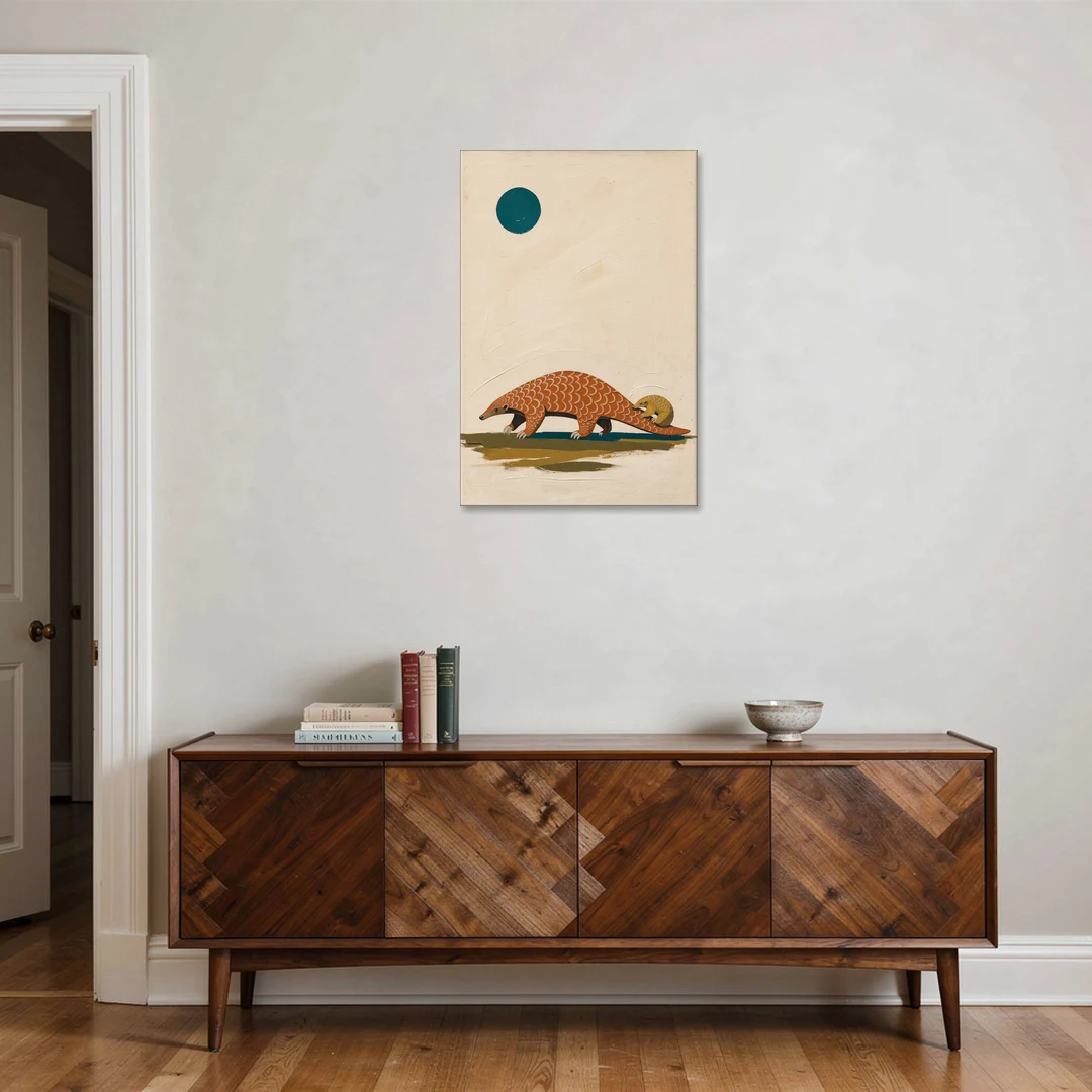 Mother Pangolin Carrying Her Baby on Her Tail - Canvas Wall Art - Coffee Table - 24x36