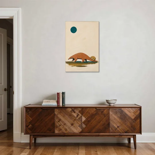 Mother Pangolin Carrying Her Baby on Her Tail - Canvas Wall Art - Coffee Table - 24x36