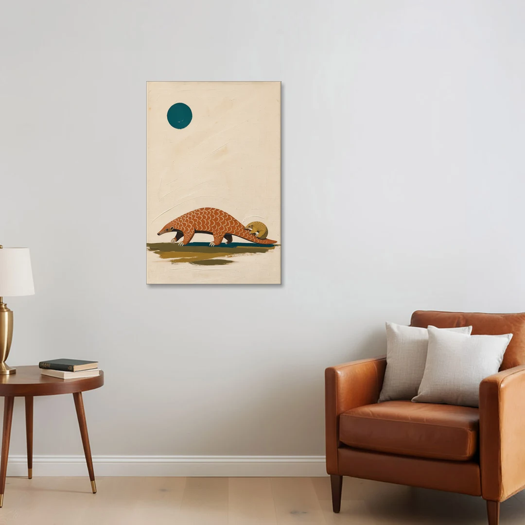 Mother Pangolin Carrying Her Baby on Her Tail - Canvas Wall Art - Sofa - 24x36