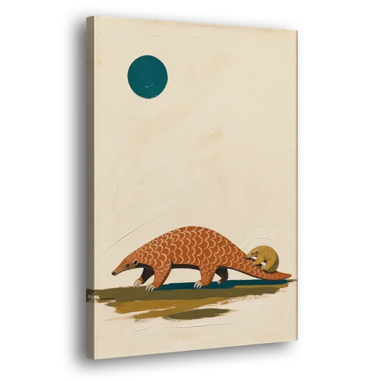 Mother Pangolin Carrying Her Baby on Her Tail - Canvas Wall Art - Side