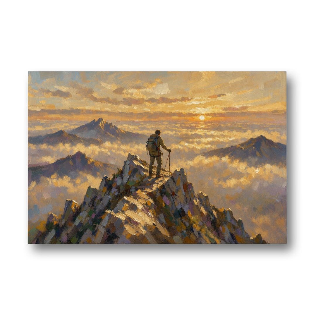 Motivational Wall Art of a Climber at Summit Dawn - Canvas Wall Art - Front