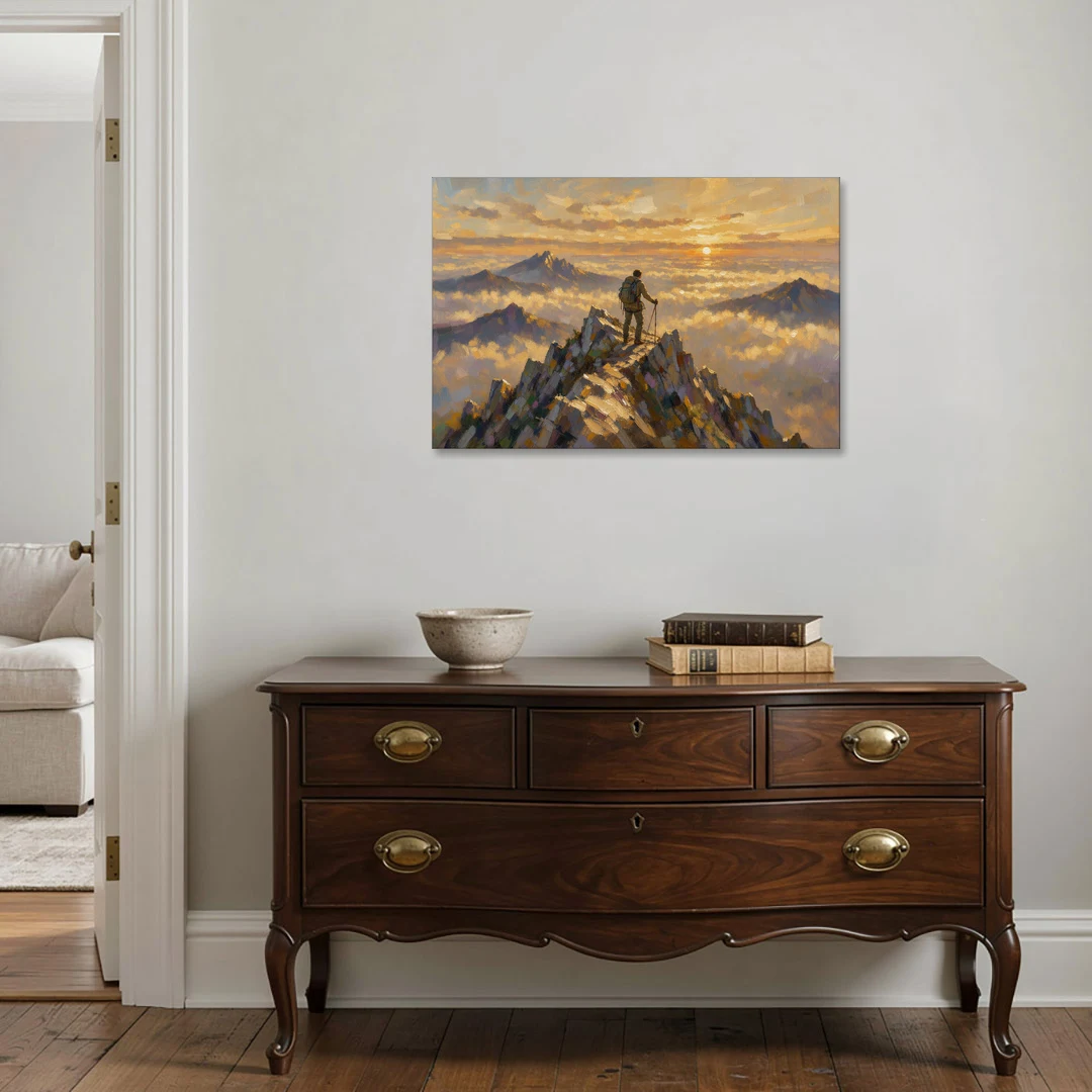 Motivational Wall Art of a Climber at Summit Dawn - Canvas Wall Art - Coffee Table - 36x24