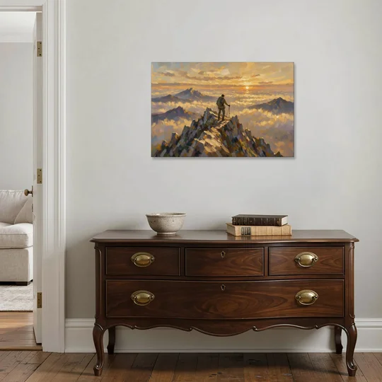 Motivational Wall Art of a Climber at Summit Dawn - Canvas Wall Art - Coffee Table - 36x24
