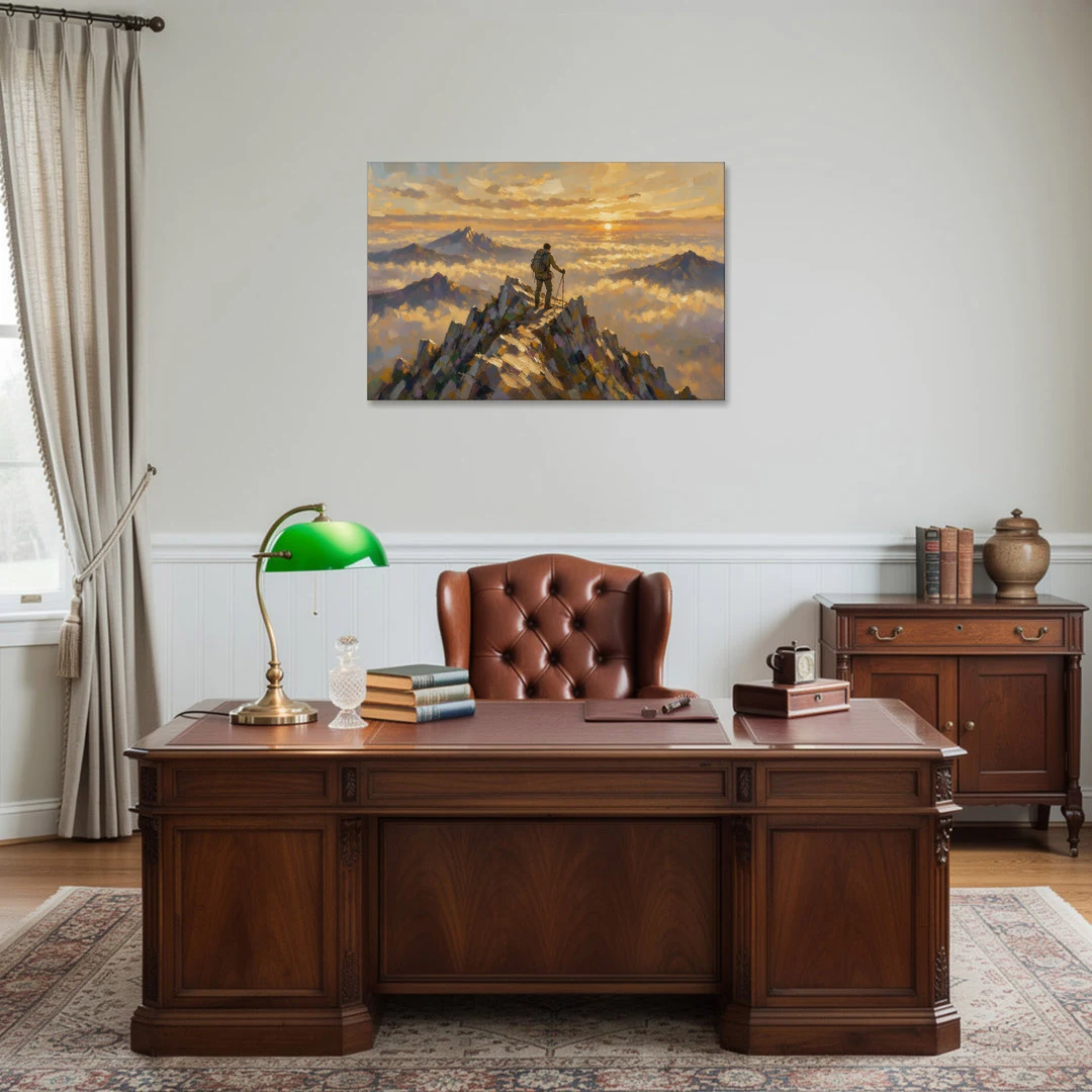 Motivational Wall Art of a Climber at Summit Dawn - Canvas Wall Art - Office - 36x24