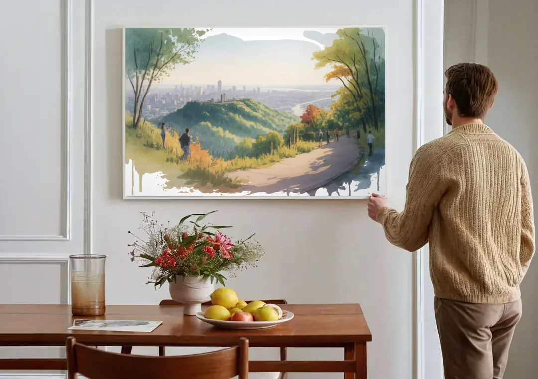 Mount Royal Lookout canvas wall art above a dining table