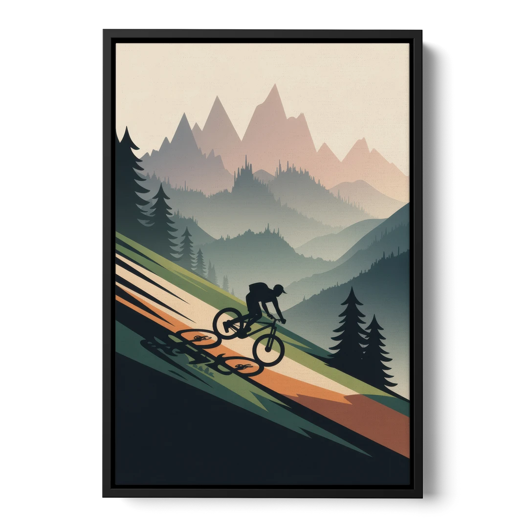 Mountain Biking Trails - Black Framed Canvas Wall Art - Front