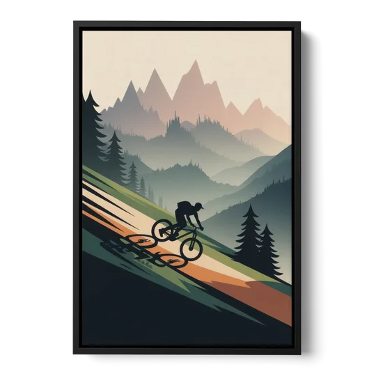 Mountain Biking Trails - Black Framed Canvas Wall Art - Front