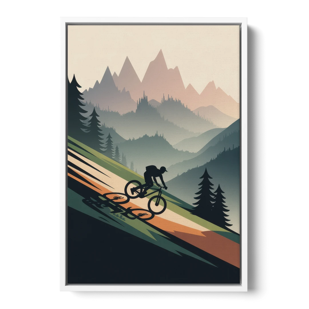 Mountain Biking Trails - White Framed Canvas Wall Art - Front