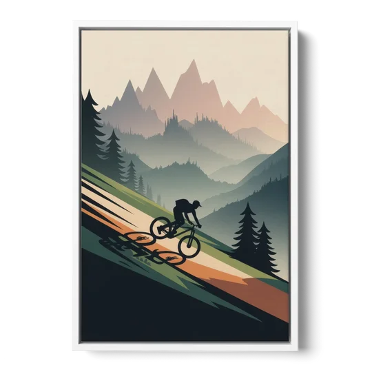 Mountain Biking Trails - White Framed Canvas Wall Art - Front