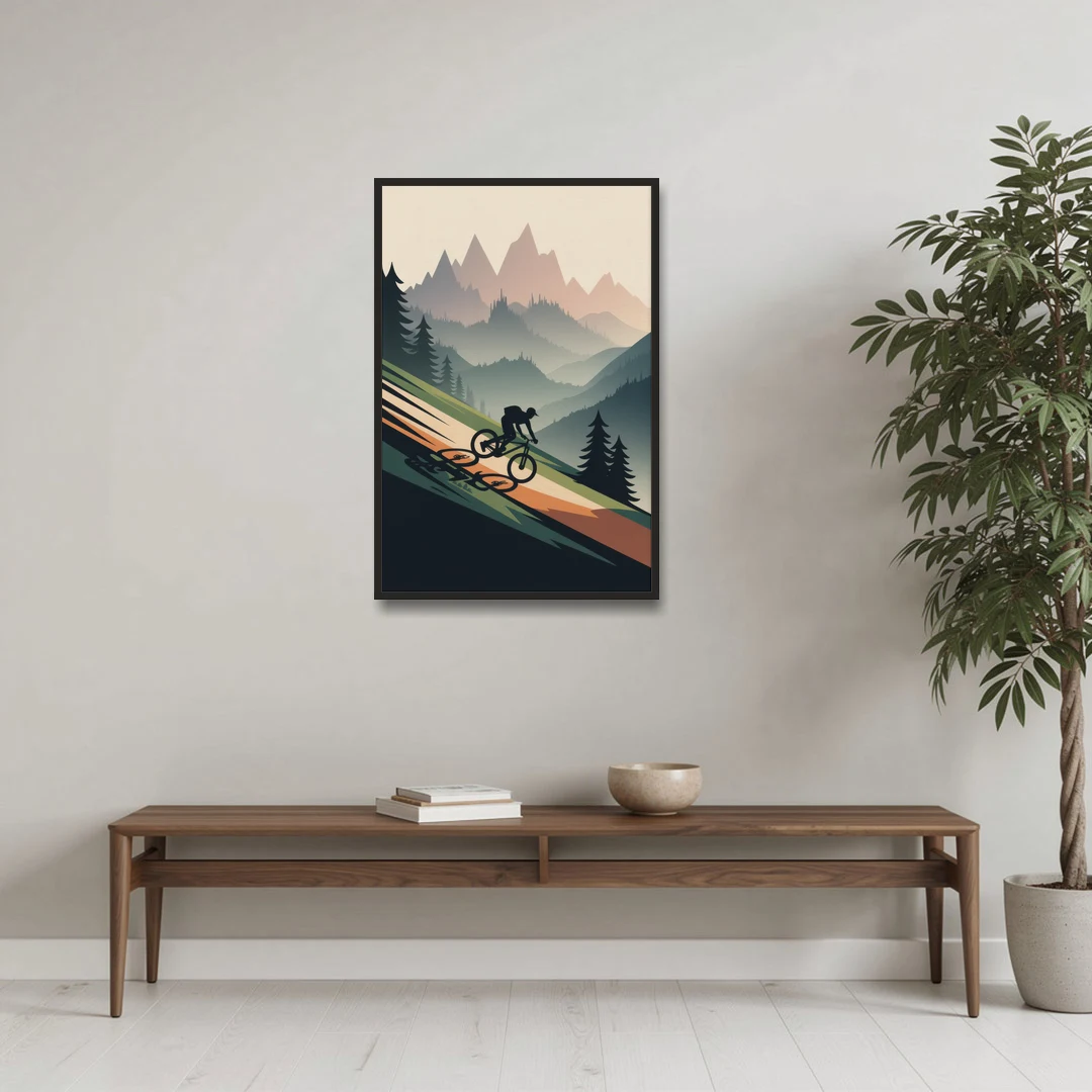 Mountain Biking Trails - Black Framed Canvas Wall Art - Coffee Table - 24x36