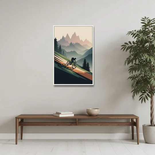 Mountain Biking Trails - White Framed Canvas Wall Art - Coffee Table - 24x36