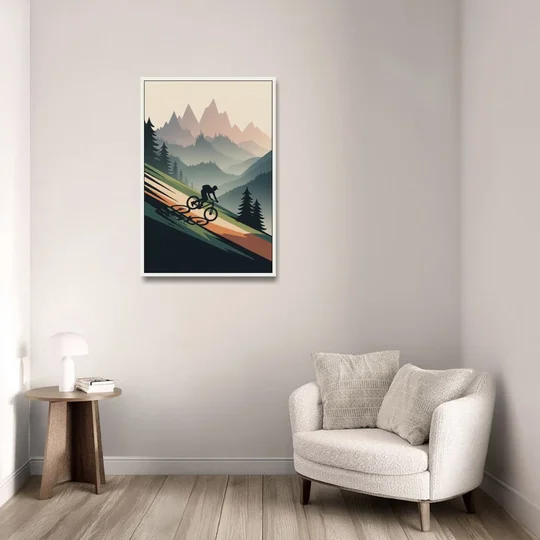 Mountain Biking Trails - White Framed Canvas Wall Art - Sofa - 24x36