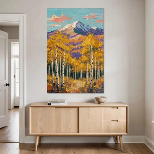 Rustic Mountain Cabin with Golden Aspens - Canvas Wall Art - Coffee Table - 40x60