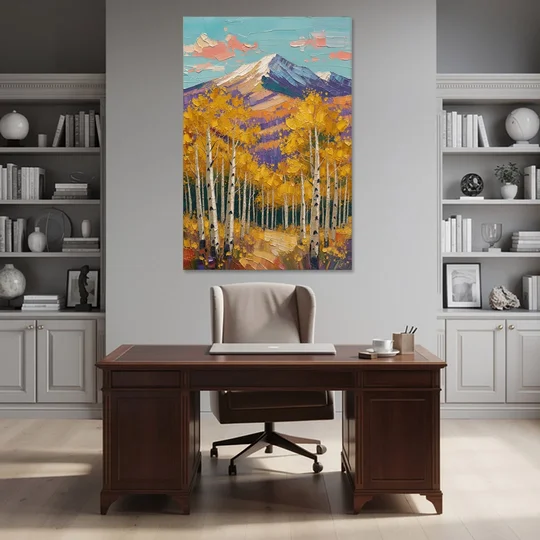 Rustic Mountain Cabin with Golden Aspens - Canvas Wall Art - Office - 40x60